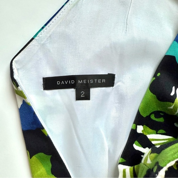 DAVID MEISTER Belted Fit & Flare Blue Green Floral Cocktail Party Dress Size 2 - Picture 6 of 16